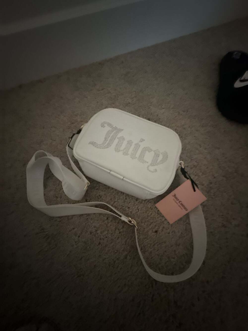 Juicy Couture Obsession Camera Crossbody Bag White Crystal Logo NWT